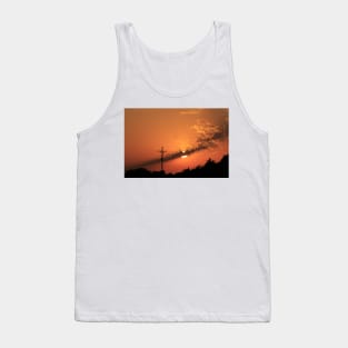 Kansas Orange Sunset with Power lines out in the Country. Tank Top